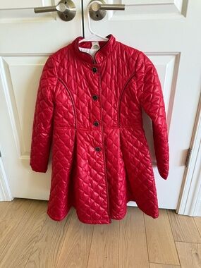 Sara Girls' Quilted Red Pea Coat with Button Front for 146cm Height